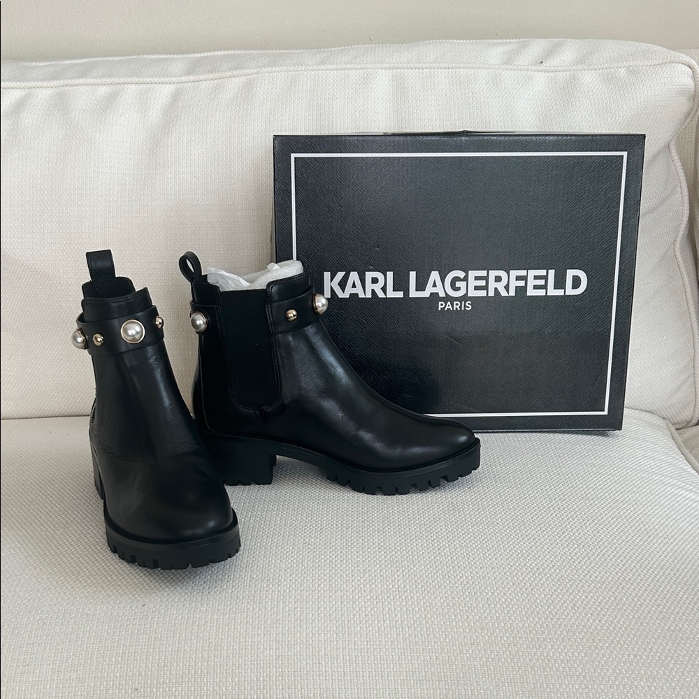 Karl Lagerfeld Black Ankle Boots with Pearl Detail